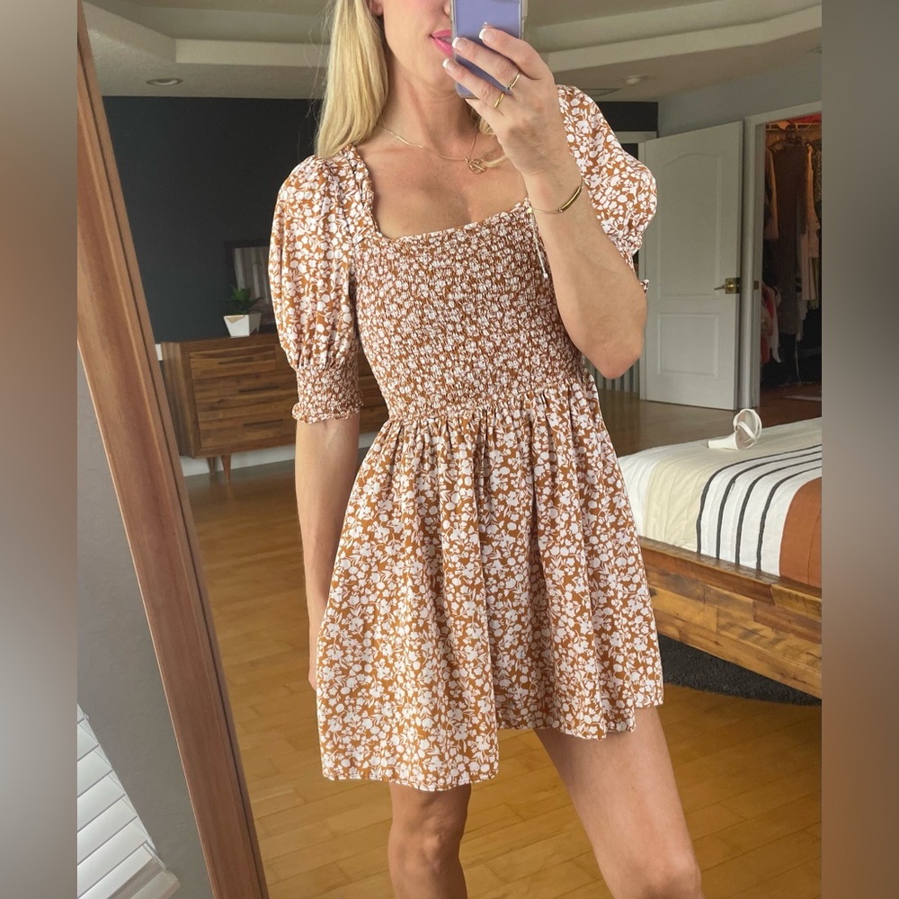 1. State smocked brown dress